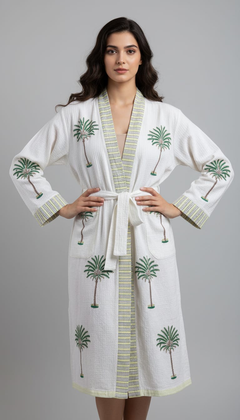 Hand Block Printed Cotton Bathrobe